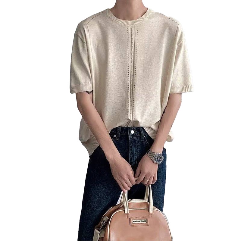 Áo Thun Kaki Dệt Kim Tay Ngắn Dáng Ôm Trọng Lượng Nhẹ 300g Thiết Kế Thoải Mái Thời Trang Đường Phố Cho Nam 5