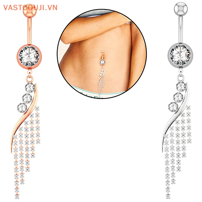 Khuyên RốN HìNh Chữ S ĐíNh Zircon BằNg ThéP Không Gỉ