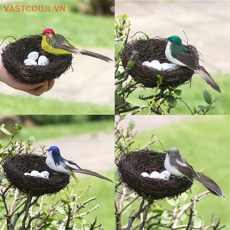 1 Set 16cm Mô Hình Chim Trứng Ốp Lay &amp; Tổ Chim Trang Trí Sân Vườn