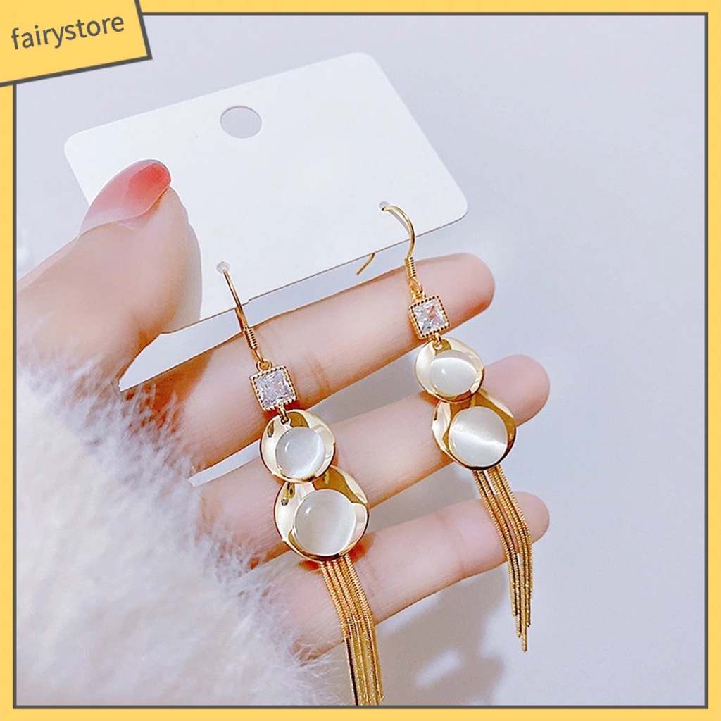 1 Đôi Bông Tai Hình Quả Bầu Đính Đá Opal Nghệ Thuật