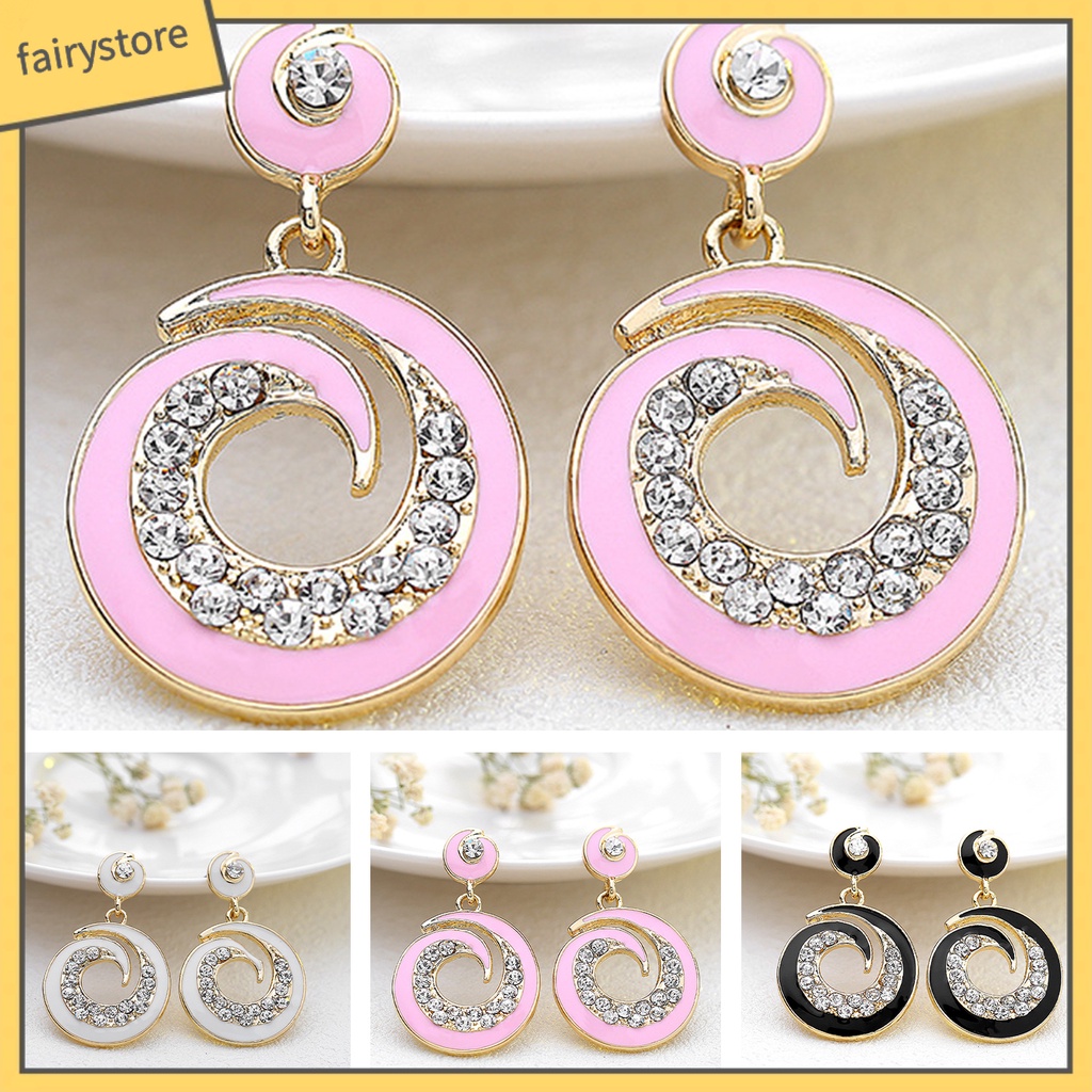 1 Đôi Bông Tai Tròn Đính Đá Màu Sắc Tương Phản Bằng Thép Không Gỉ Dành Cho Nữ