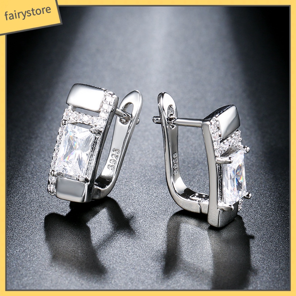 1 Đôi Bông Tai Đính Đá Hình Vuông Phong Cách Hàn Quốc Thời Trang