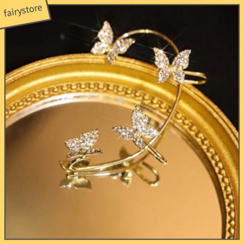 1 Đôi Bông Tai Kẹp Hình Bướm Dát Đá Lấp Lánh Cho Nữ