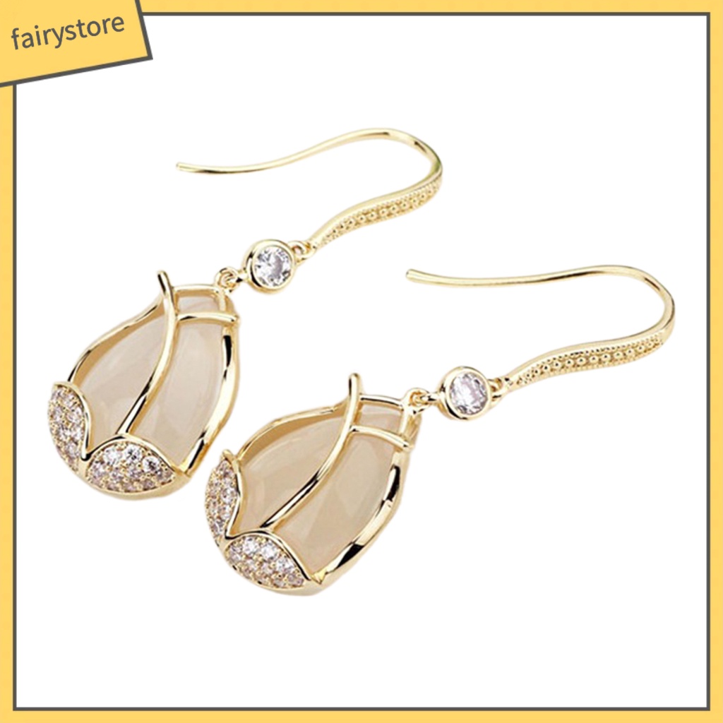 [FRO] 1 Đôi Bông Tai Mặt Hoa Tulip Đính Đá Zircon Cao Cấp Không Gây Dị Ứng Trang Phục Hóa Trang Dành Cho Nữ