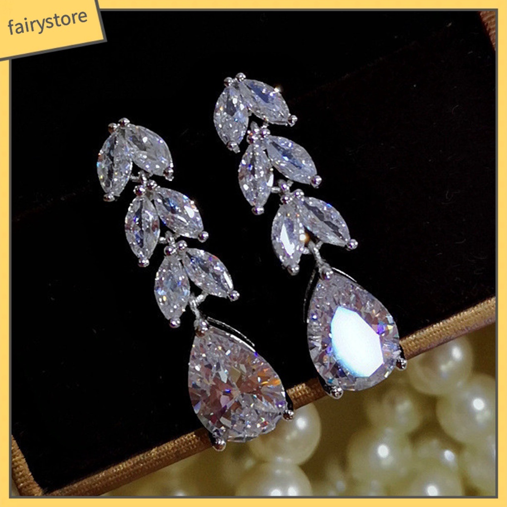 1 Đôi Bông Tai Hình Giọt Nước Đính Đá Lấp Lánh Dành Cho Nữ