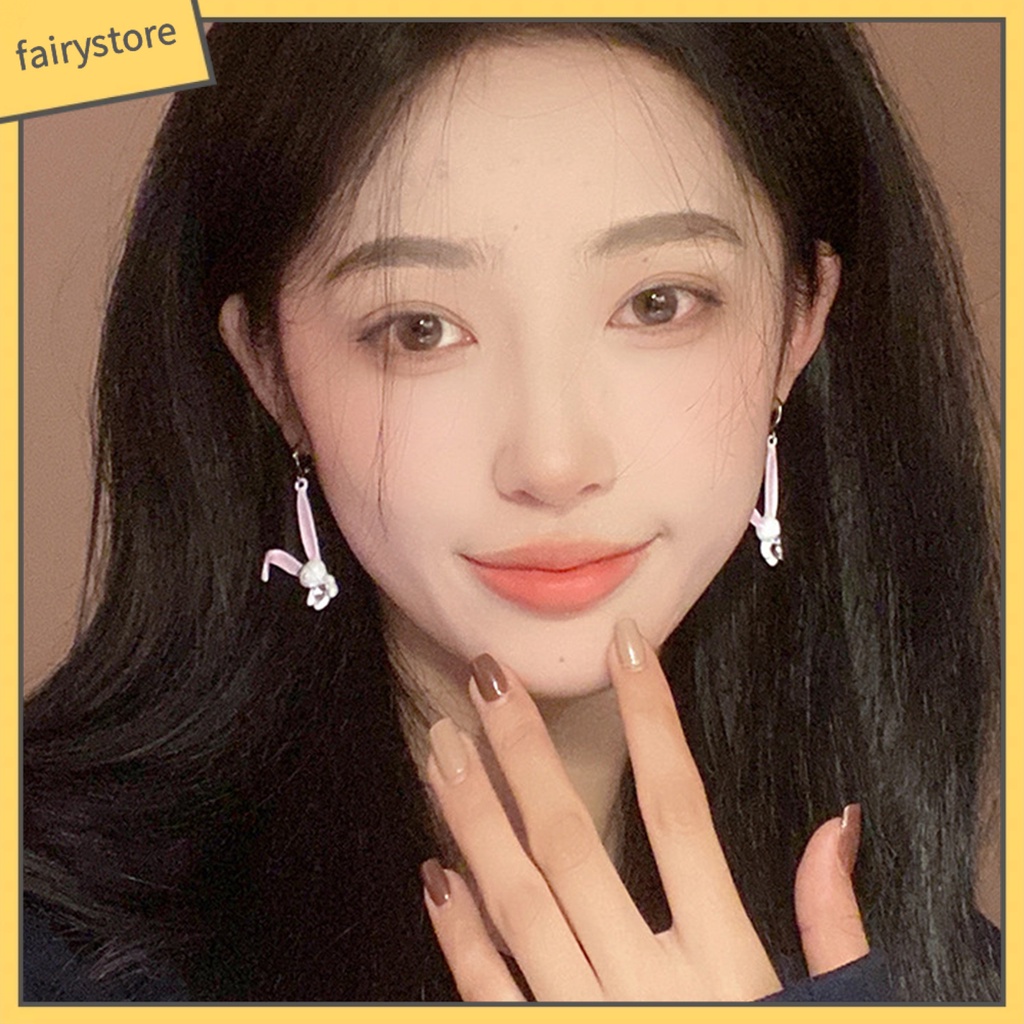 1 Đôi Bông Tai Hình Thỏ Hoạt Hình Đính Đá Phong Cách Hàn Quốc