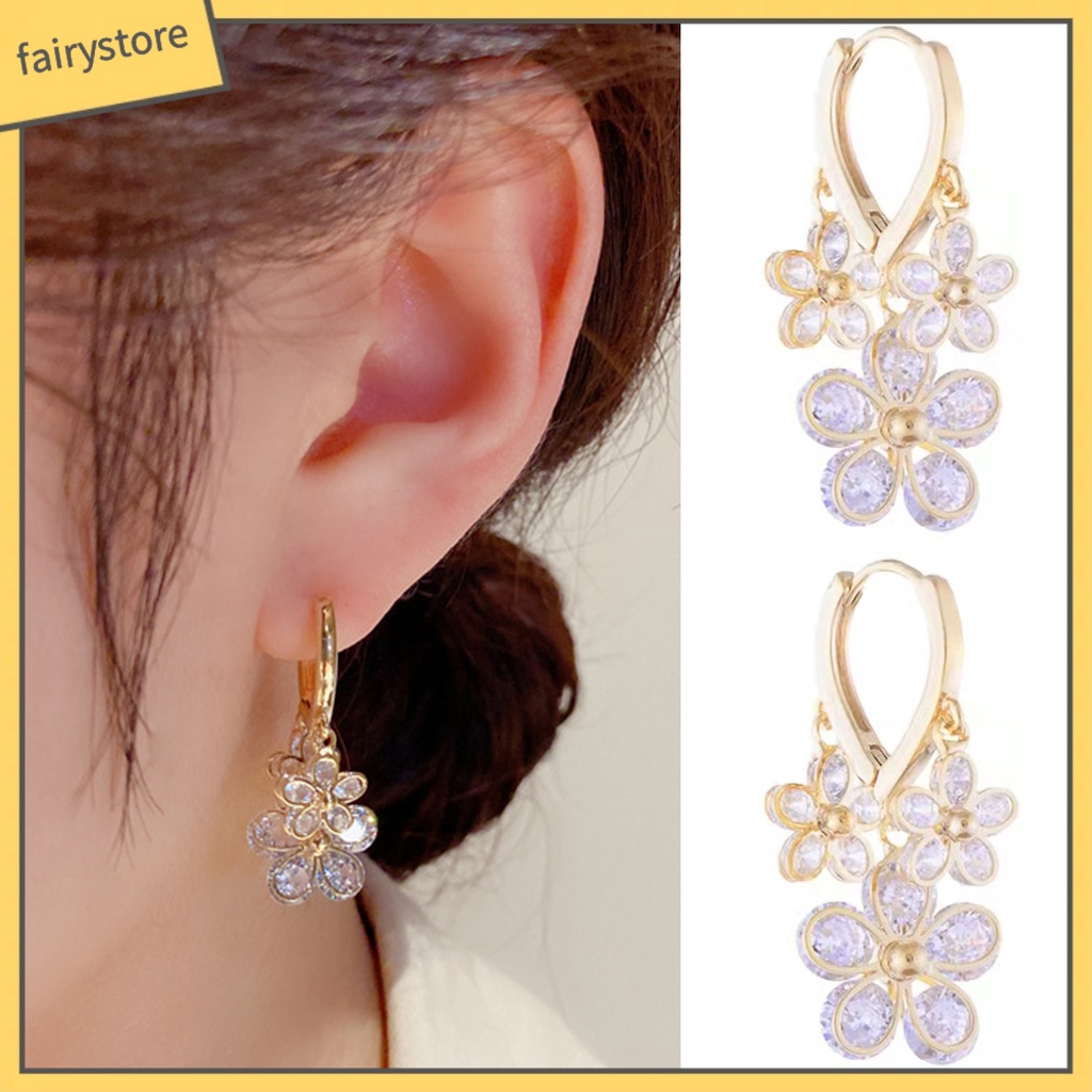 1 Đôi Bông Tai Tròn Đính Hoa Tua Rua Lấp Lánh Dành Cho Nữ