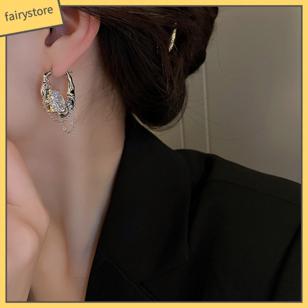 1 Đôi Bông Tai Tròn Đính Đá Lấp Lánh Thời Trang Dành Cho Nữ