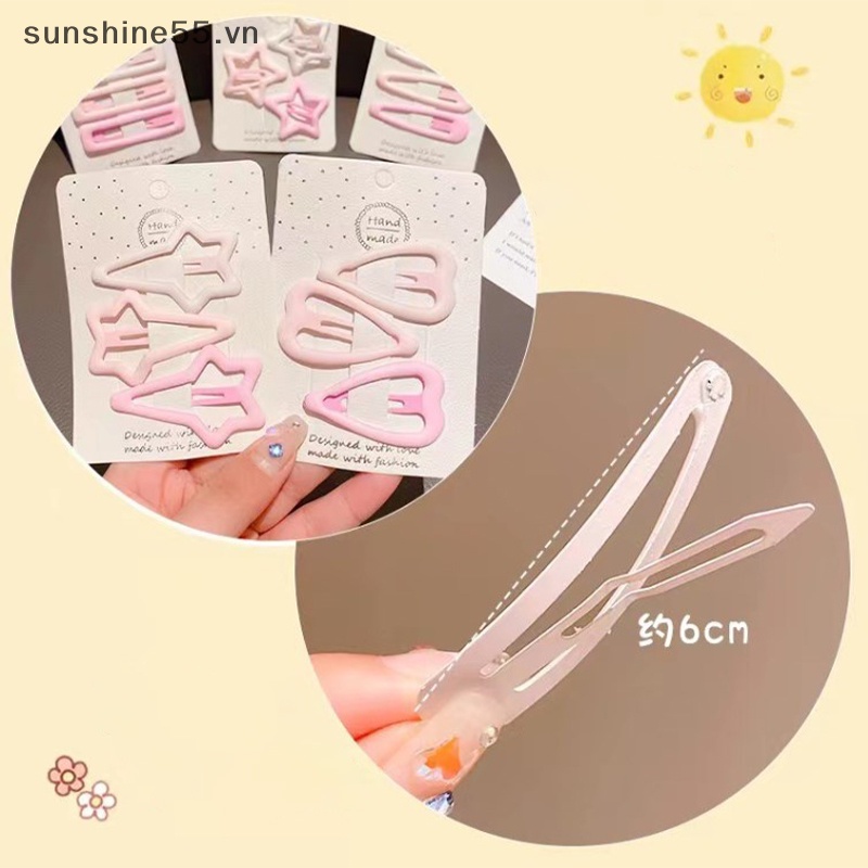 Set 3 Kẹp Tóc Hình Ngôi Sao / Hình Học Màu Hồng Ngọt Ngào Cho Nữ