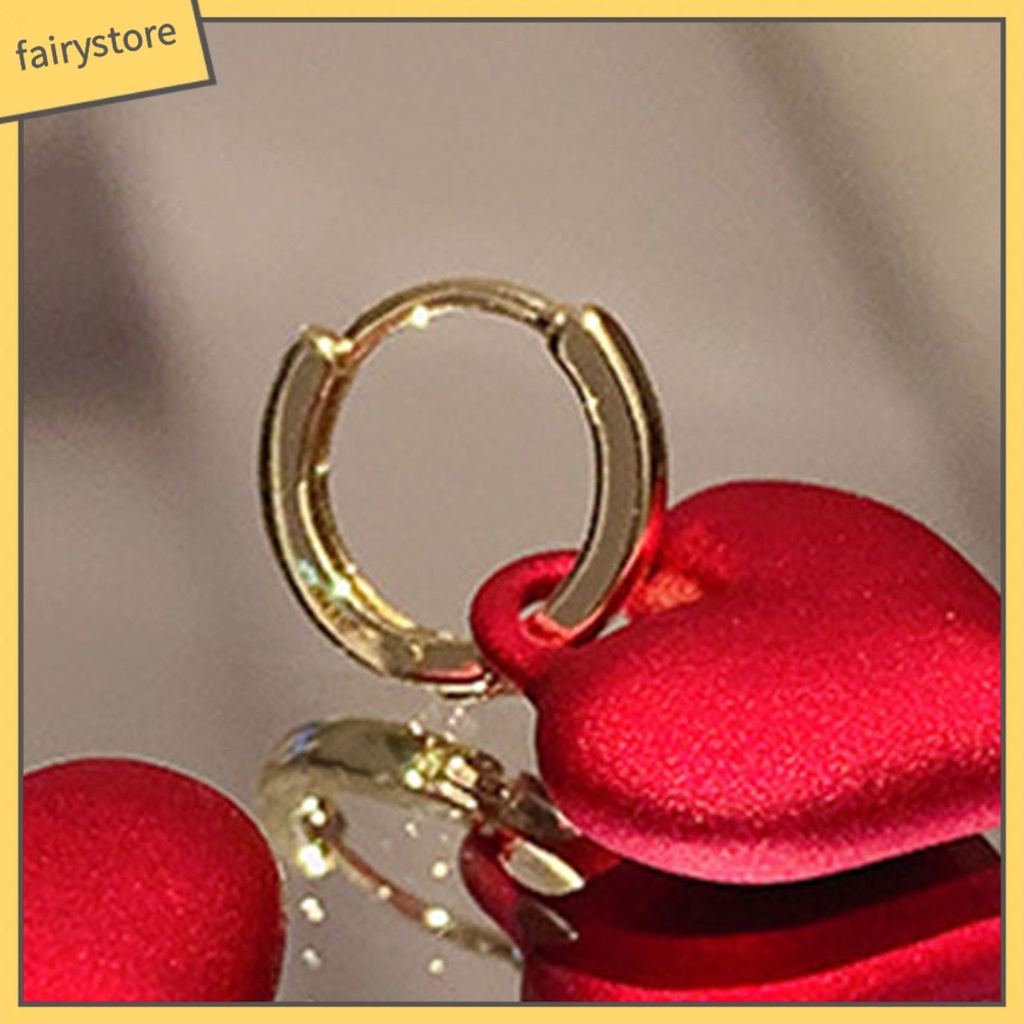 1 Đôi Bông Tai Hợp Kim Hình Trái Tim Đỏ Sang Trọng