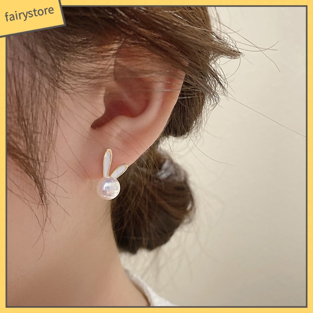 1 Đôi Bông Tai Hình Thỏ Đính Đá Thời Trang Dành Cho Nữ