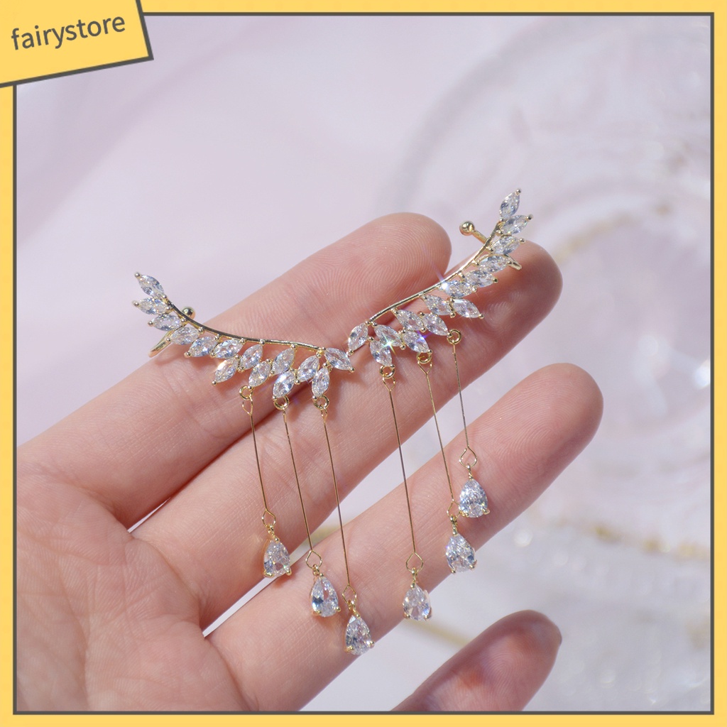 1 Đôi Bông Tai Dáng Dài Hình Đôi Cánh Đính Đá Zircon Lấp Lánh Thời Trang Cho Nữ