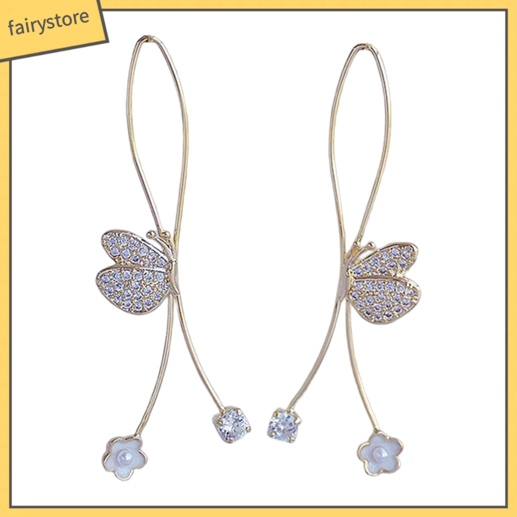1 Đôi Bông Tai Nữ Đính Đá Ngọc Trai Nhân Tạo Hình Bướm / Chữ Thập Thời Trang