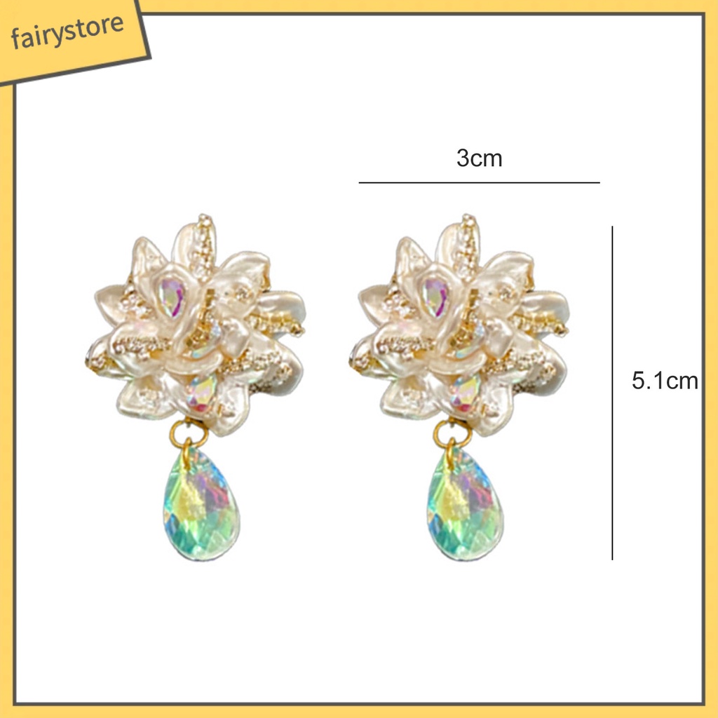 [FRO] 1 Đôi Bông Tai Thả Hình Giọt Nước Đính Kim Cương Giả Lấp Lánh Chống Mài Mòn Trang Trí Thời Trang