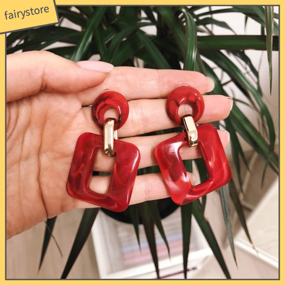 Bông Tai Hình Vuông Dáng Dài Bằng Nhựa Resin Thời Trang Cho Nữ