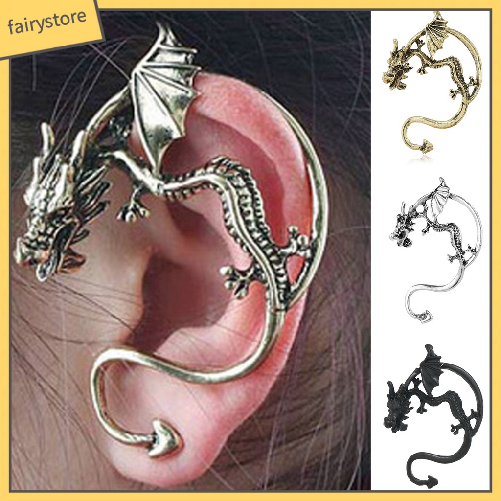 1 Khuyên Đeo Vành Tai Unisex Hình Rồng Phong Cách Punk Cá Tính