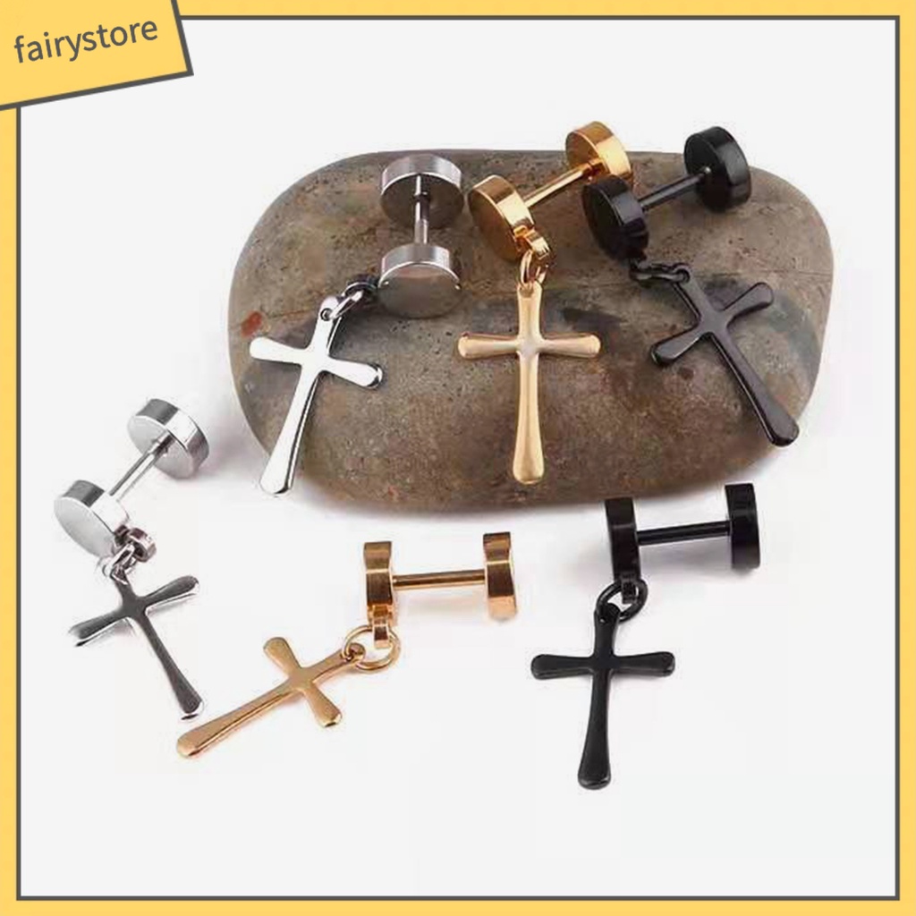 1 Đôi Bông Tai Treo Hình Chữ Thập Màu Sắc Trơn Dành Cho Nam Và Nữ