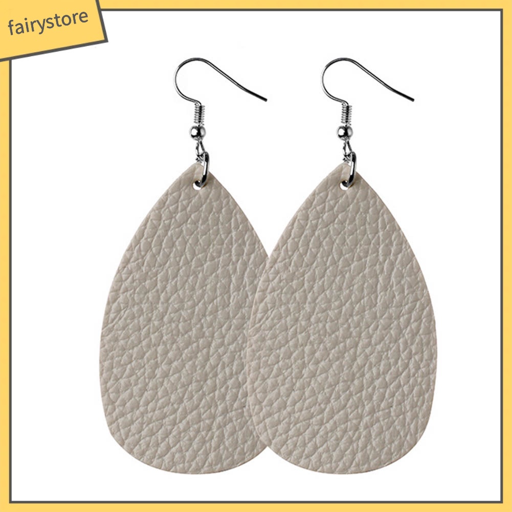 [FRO] Bông Tai Móc Câu Bằng Da Giả Kết Cấu Quả Vải Hình Giọt Nước Cho Nữ