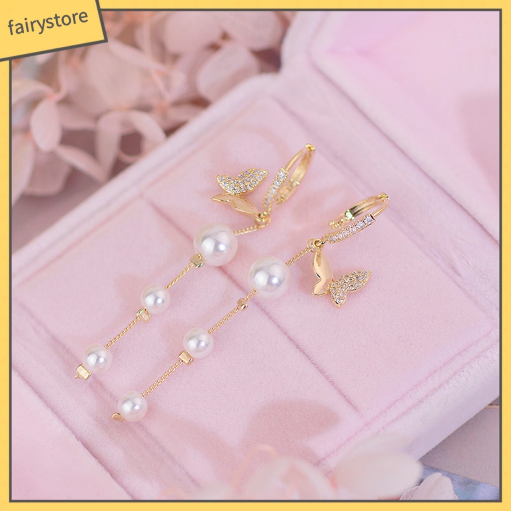 1 Đôi Bông Tai Tua Rua Hình Bướm Đính Ngọc Trai Nhân Tạo Phong Cách Hàn Quốc Dành Cho Nữ