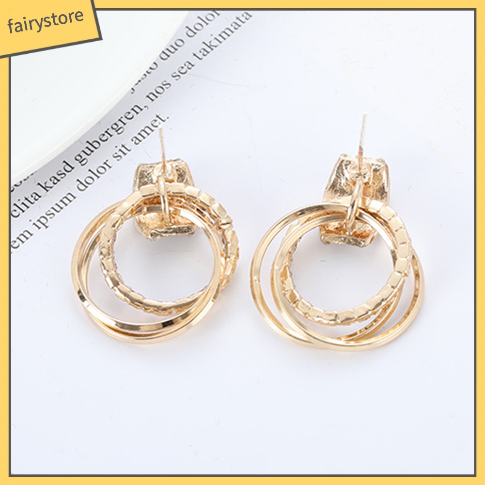 Bông Tai Tròn Nhiều Lớp Đính Kim Cương Giả Lấp Lánh Cho Nữ