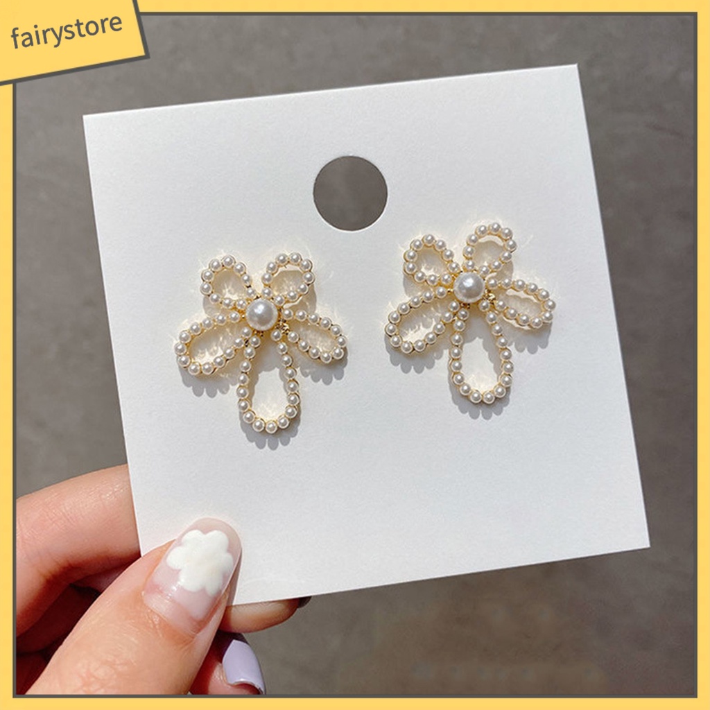 1 Đôi Bông Tai Hình Hoa Đính Ngọc Trai Giả Phong Cách Vintage