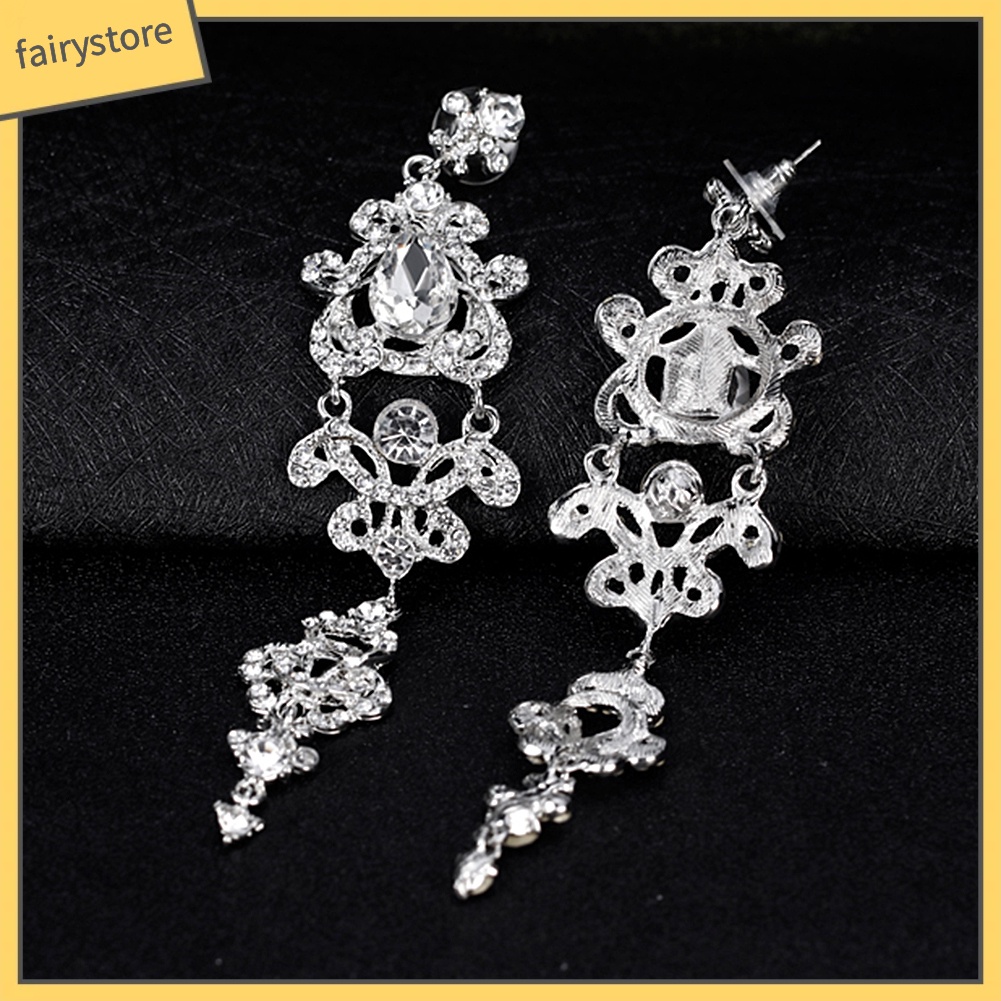 Bông Tai Dáng Dài Đính Đá Sang Trọng Cho Cô Dâu