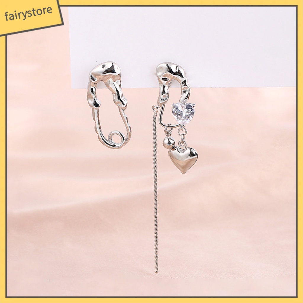 1 Đôi Bông Tai Hình Trái Tim Xếp Ly Không Đối Xứng Dành Cho Nữ