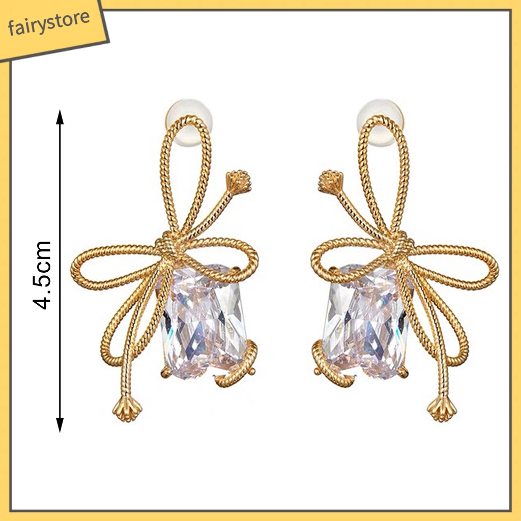 1 Đôi Bông Tai Hình Nơ Lớn Bằng Hợp Kim Lấp Lánh Thanh Lịch Dành Cho Nữ