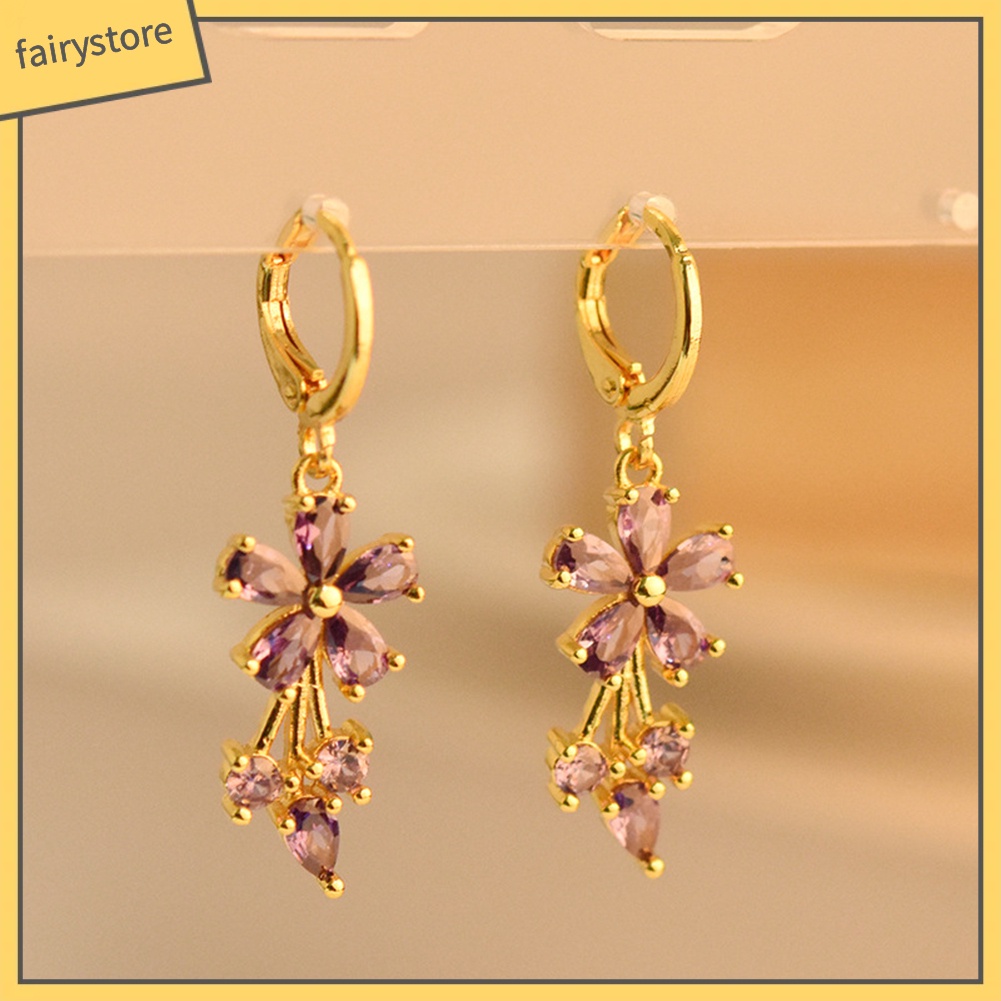 Bông Tai Hình Hoa Đính Đá Zircon Sang Trọng Cho Nữ