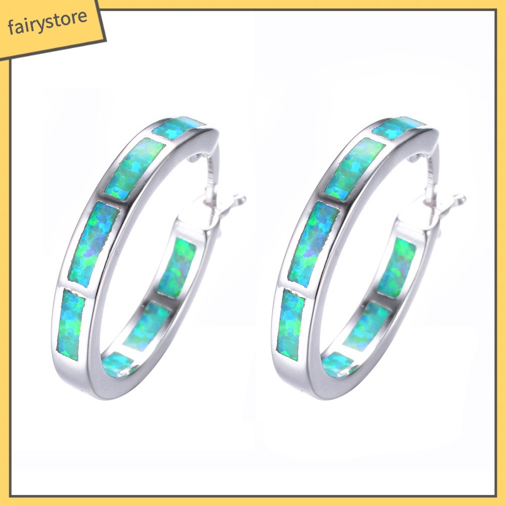 Bông Tai Tròn Dát Đá Opal Giả Nhiều Màu Thời Trang Cho Nữ