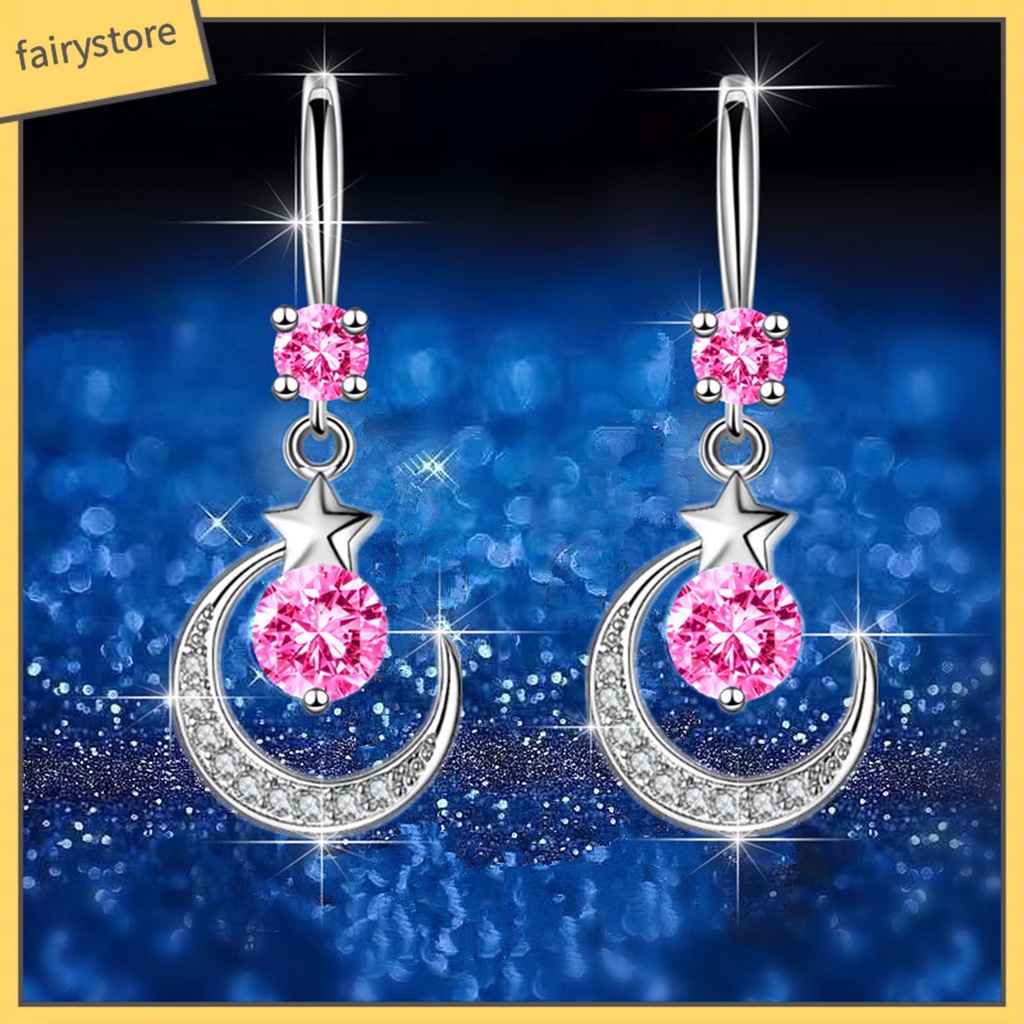 1 Đôi Bông Tai Hình Mặt Trăng Ngôi Sao Đính Đá Trang Nhã Dành Cho Nữ