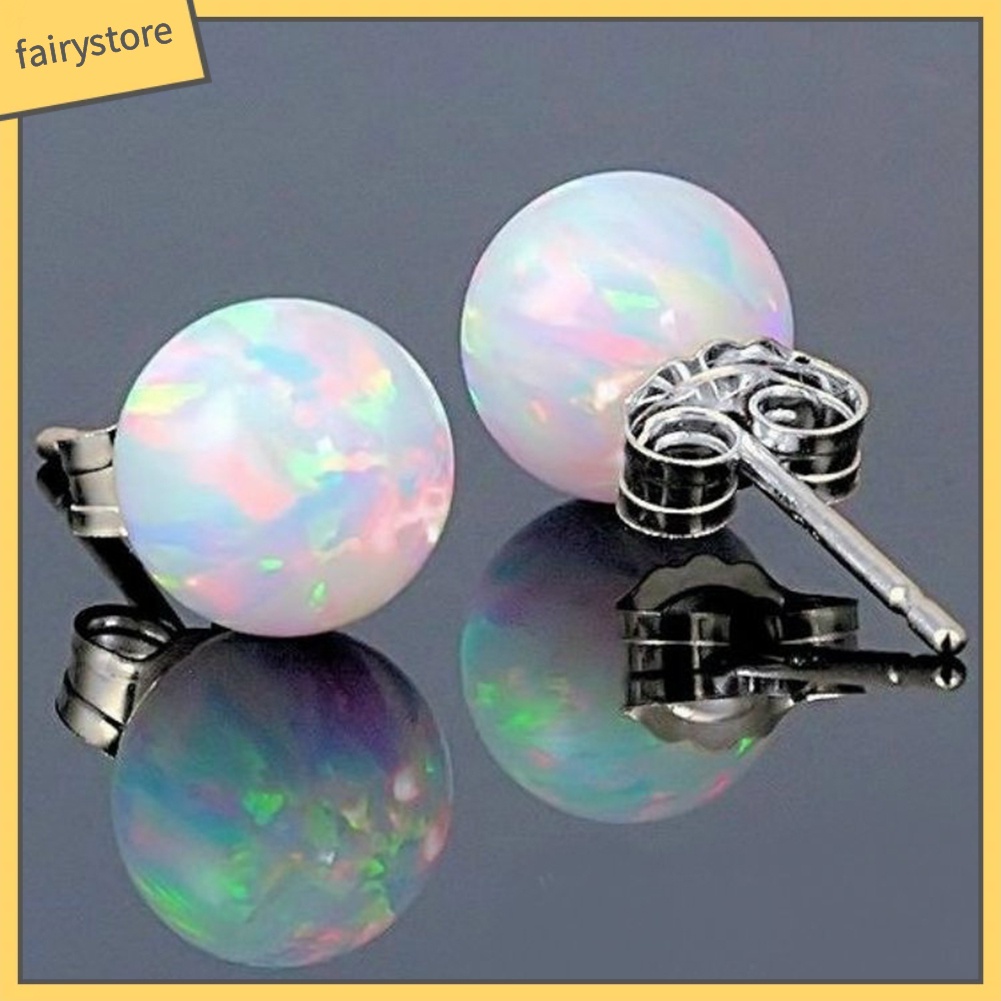 Bông Tai Tròn Đính Đá Opal Nhân Tạo Thời Trang Dành Cho Nữ