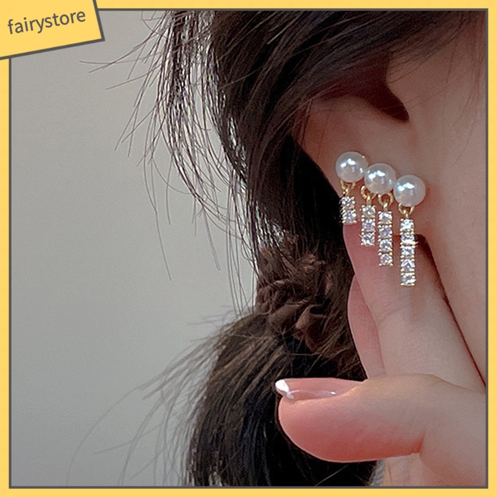1 Đôi Bông Tai Hình Học Đính Ngọc Trai Giả Lấp Lánh Dành Cho Nữ