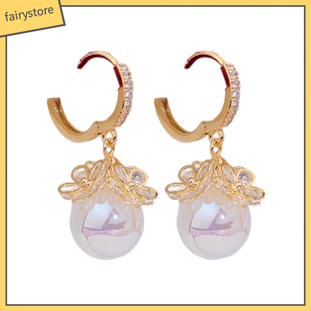 1 Đôi Bông Tai Hợp Kim Dáng Dài Đính Đá Ngọc Trai Giả Trang Nhã Dành Cho Nữ