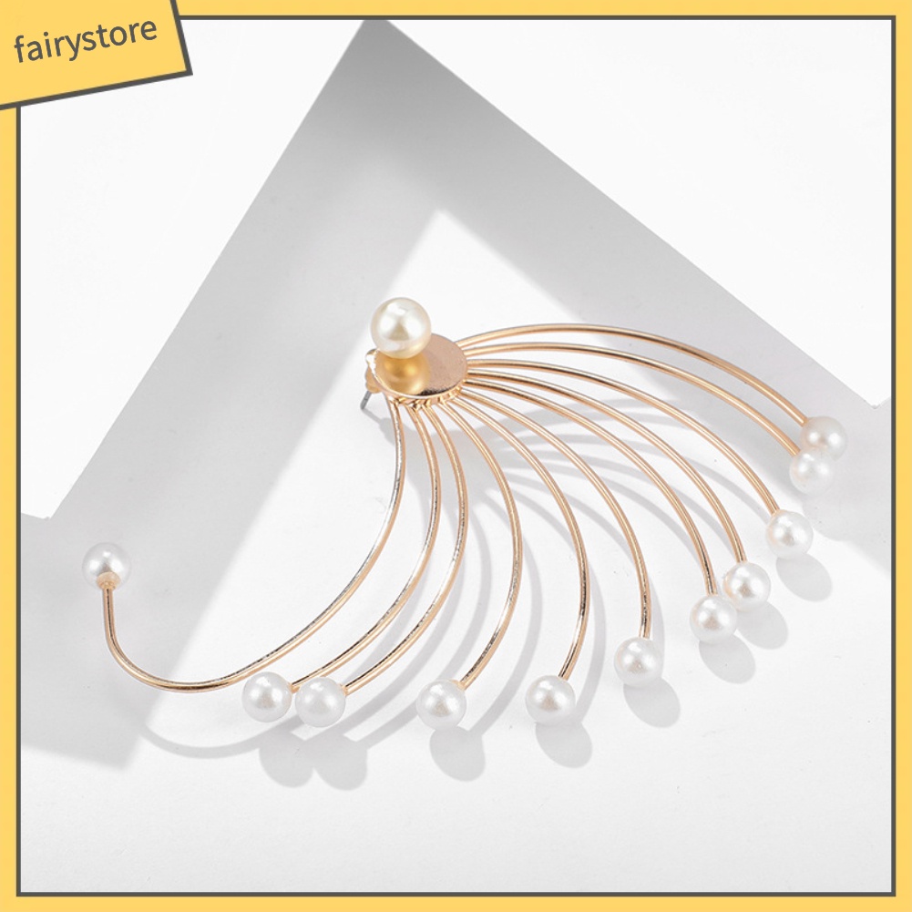 Bông Tai Hình Quạt Đính Ngọc Trai Giả [FRO] Thời Trang Dự Tiệc Cho Nữ