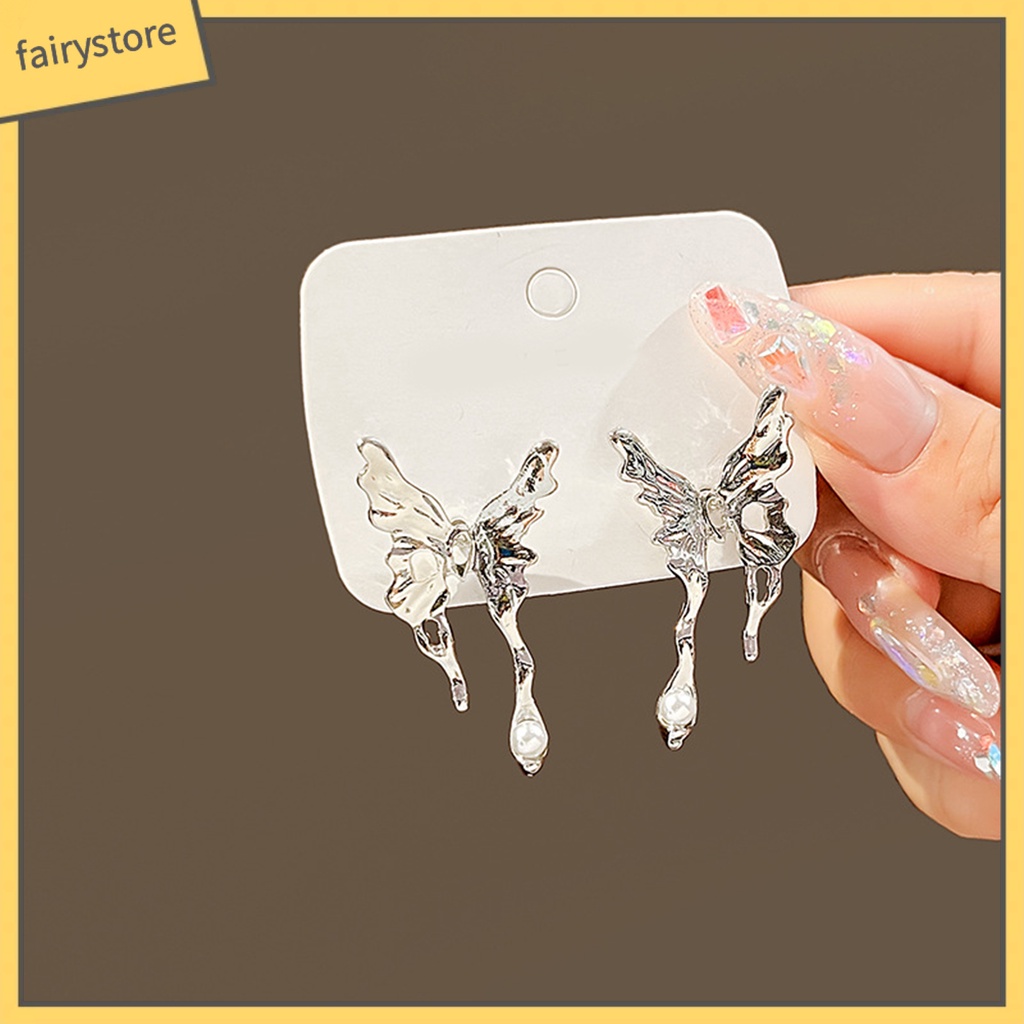 [FRO] 1 Đôi Bông Tai Hình Bướm Nạm Ngọc Trai Giả Bằng Kim Loại Tinh Tế