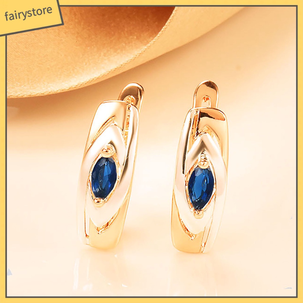 1 Đôi Bông Tai Hình Tròn Đính Đá Zirconia Màu Xanh Dương Thoải Mái Dành Cho Nữ