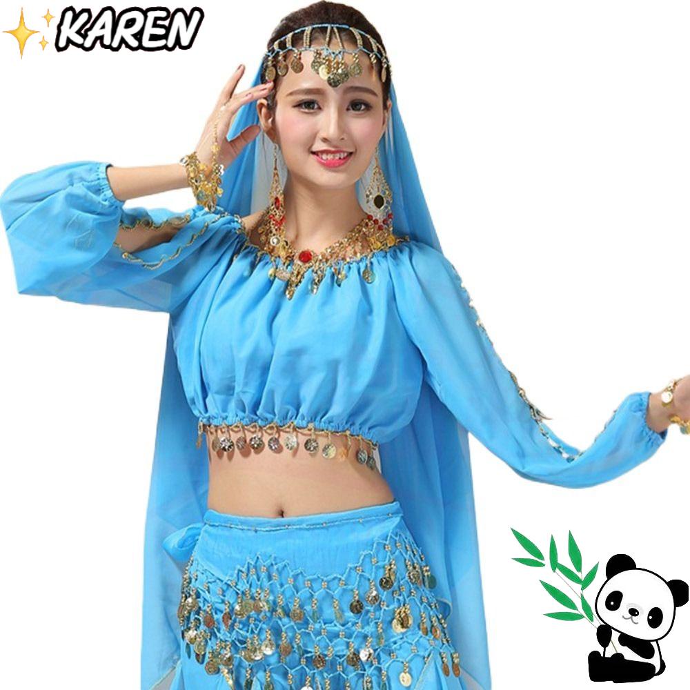 Áo Biểu Diễn Múa Bụng Đính Kim Sa Phối Tua Rua Dễ Thương Cho Bạn Gái