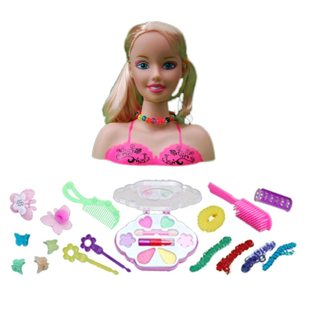 (runbu) Bộ Trang Điểm Búp Bê Với Đầu Tạo Kiểu Tóc Và Phụ Kiện Tóc Vàng