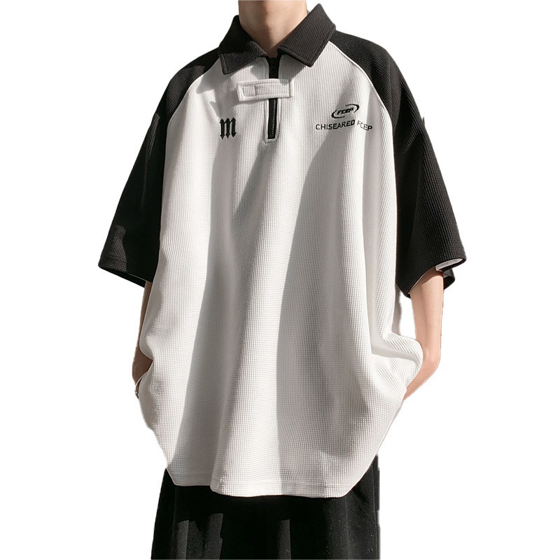 Áo Thun POLO Tay Ngắn Dáng Rộng Màu Sắc Tương Phản Thời Trang Mùa Hè Cho Nam