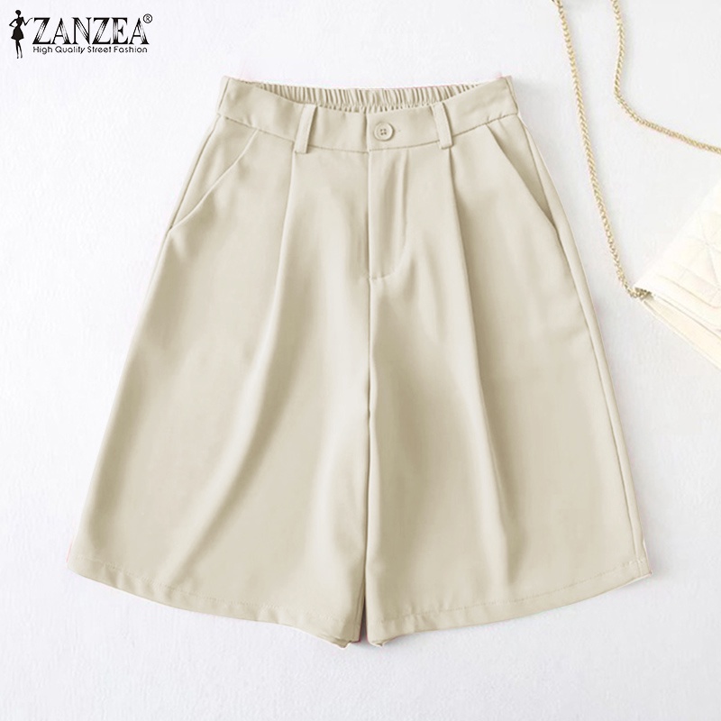 Quần Short Baggy Màu Trơn Lưng Cao Thời Trang Cho Nữ ZANZEA