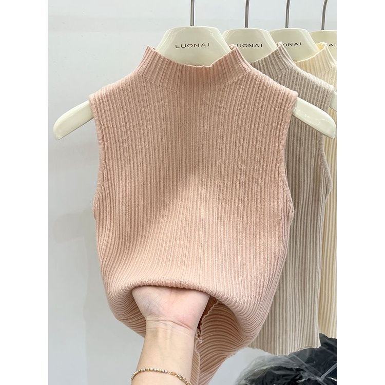 Áo Dệt Kim Sát Nách Cổ Lọ Phong Cách Phương Tây Sang Trọng Cho Nữ