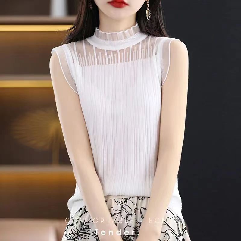 Áo Dệt Kim Sát Nách Phối Ren Trắng Cao Cấp Thời Trang Cho Nữ