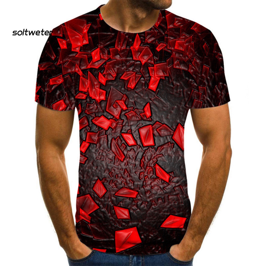 Áo Thun Tay Ngắn Cổ Tròn Thấm Hút Mồ Hôi In Họa Tiết Hình Học 3D Thời Trang Cho Nam
