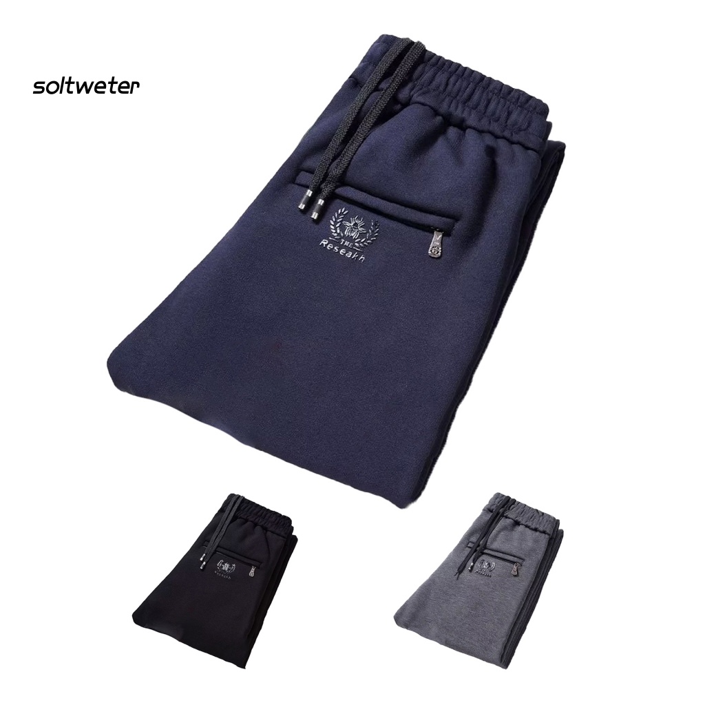 Quần Dài Dáng Rộng Màu Trơn Có Túi Dây Rút Bằng Vải Lông Họa Tiết Thêu Thời Trang Đường Phố Thu Đông Cho Nam