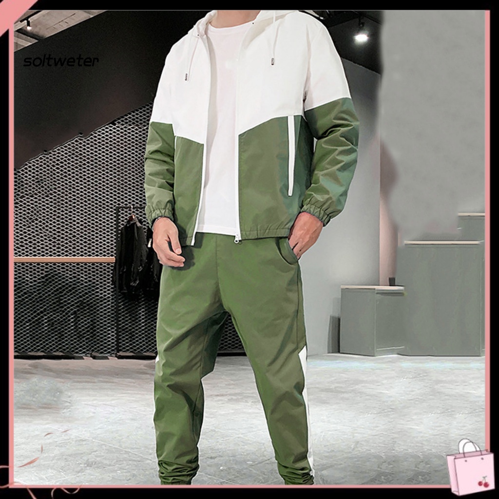 Set Đồ Thể Thao Gồm Áo Cardigan Có Nón Và Quần Dây Rút Màu Tương Phản Trang Phục Hàng Ngày