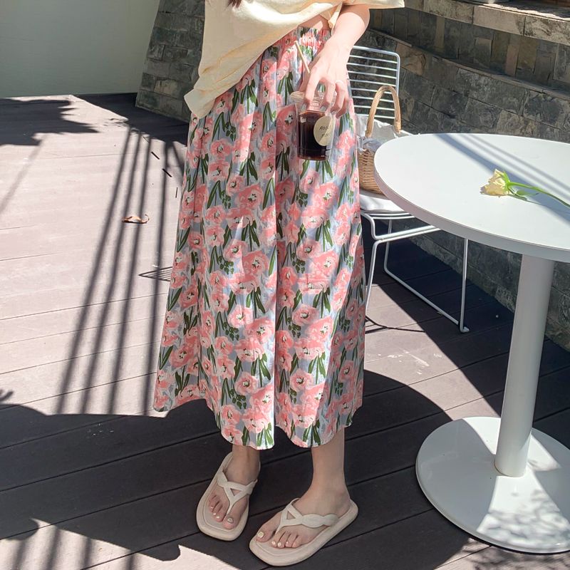 Chân Váy Chữ A Lưng Cao Dáng Ôm In Họa Tiết Hoa Thời Trang Xinh Xắn Cho Nữ