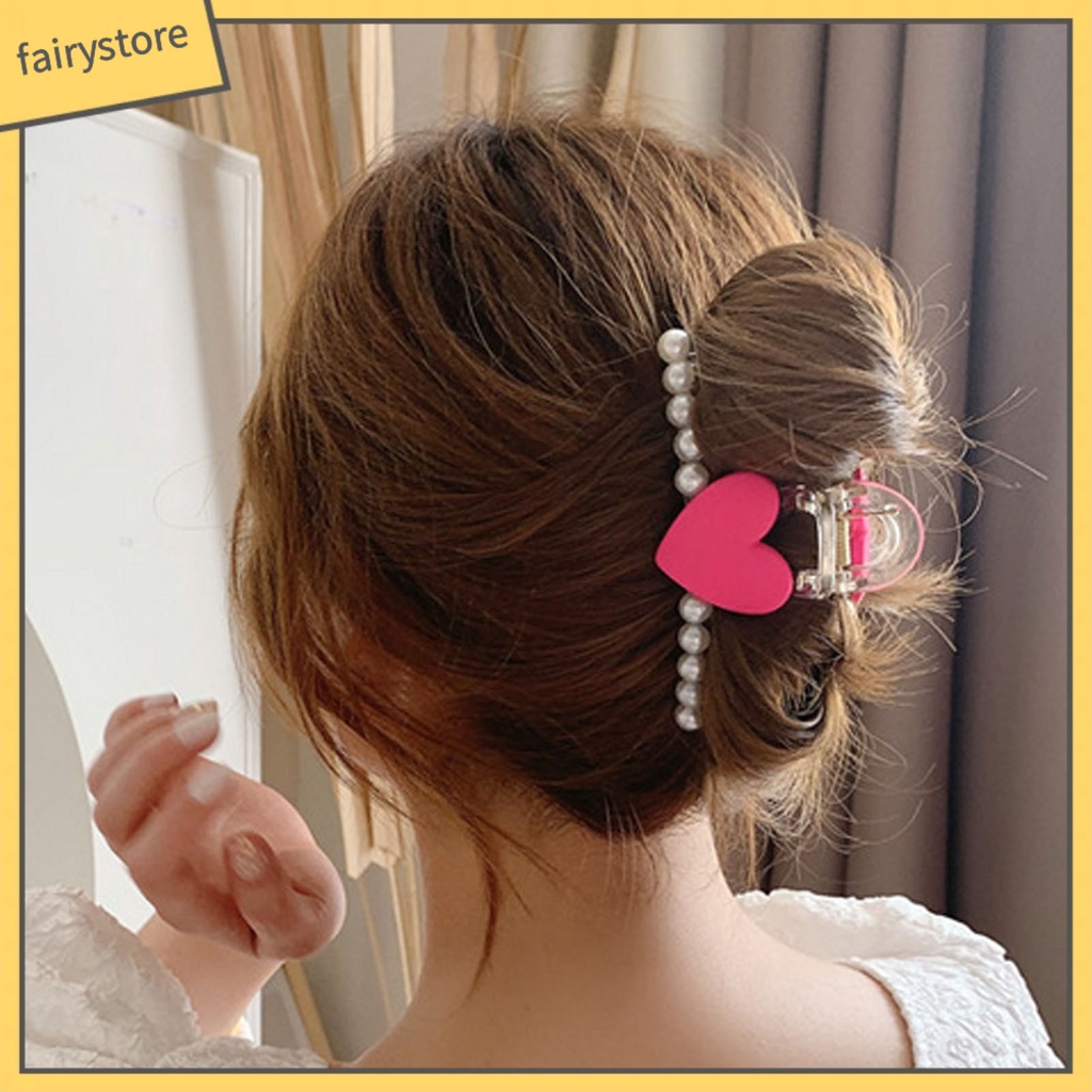 Kẹp Tóc Hình Trái Tim Đính Ngọc Trai Giả Bằng Nhựa Chống Trượt