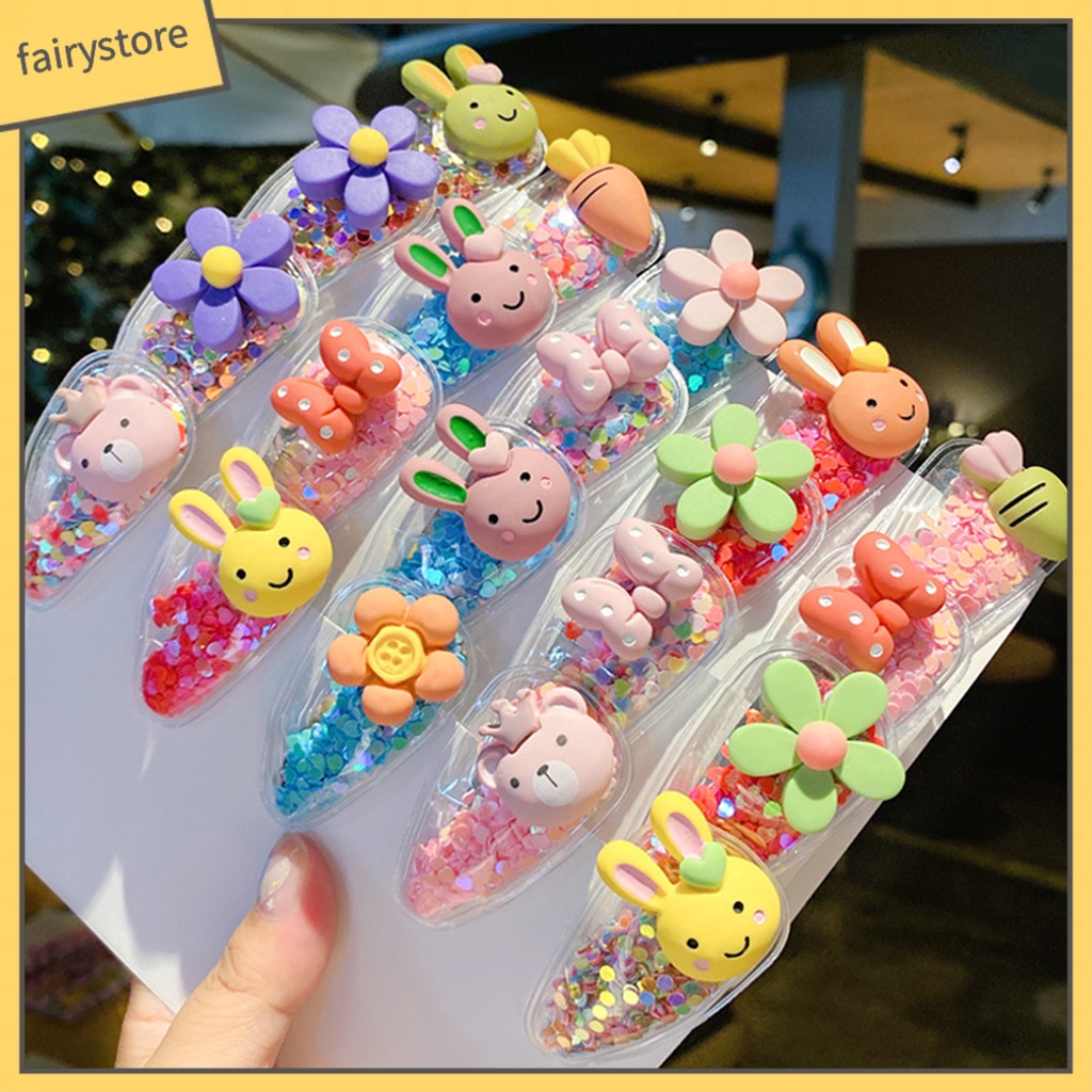 Set 5 Kẹp Tóc Trong Suốt Họa Tiết Trái Cây Phối Cát Lún Xinh Xắn Cho Bé Gái