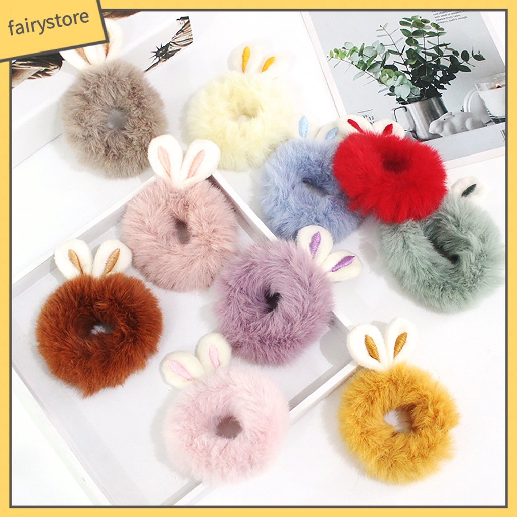 Dây Cột Tóc Tai Thỏ Màu Sắc Ngọt Ngào Thời Trang Mùa Đông Cho Nữ